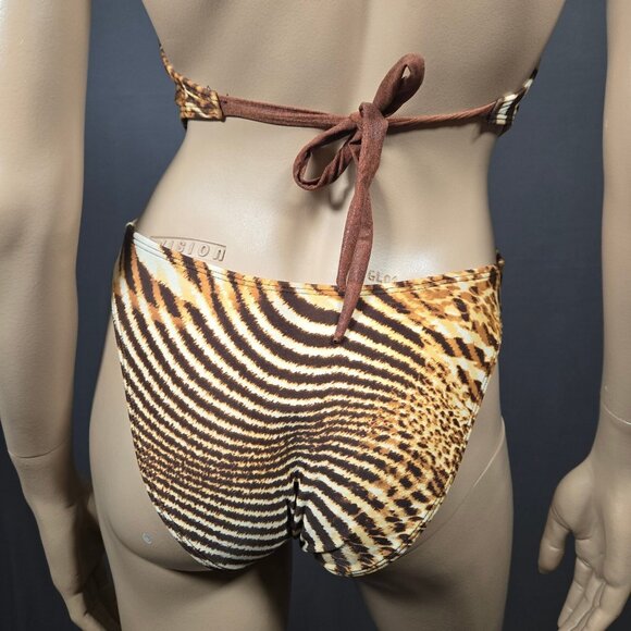 Y2K One Piece high Cut Leopard Print Swimsuit Womens Size S Deep V Lace Up - Picture 7 of 11